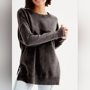 Womens Lg Oversized Sweatshirt Black Wash Comfy Soft Pullover